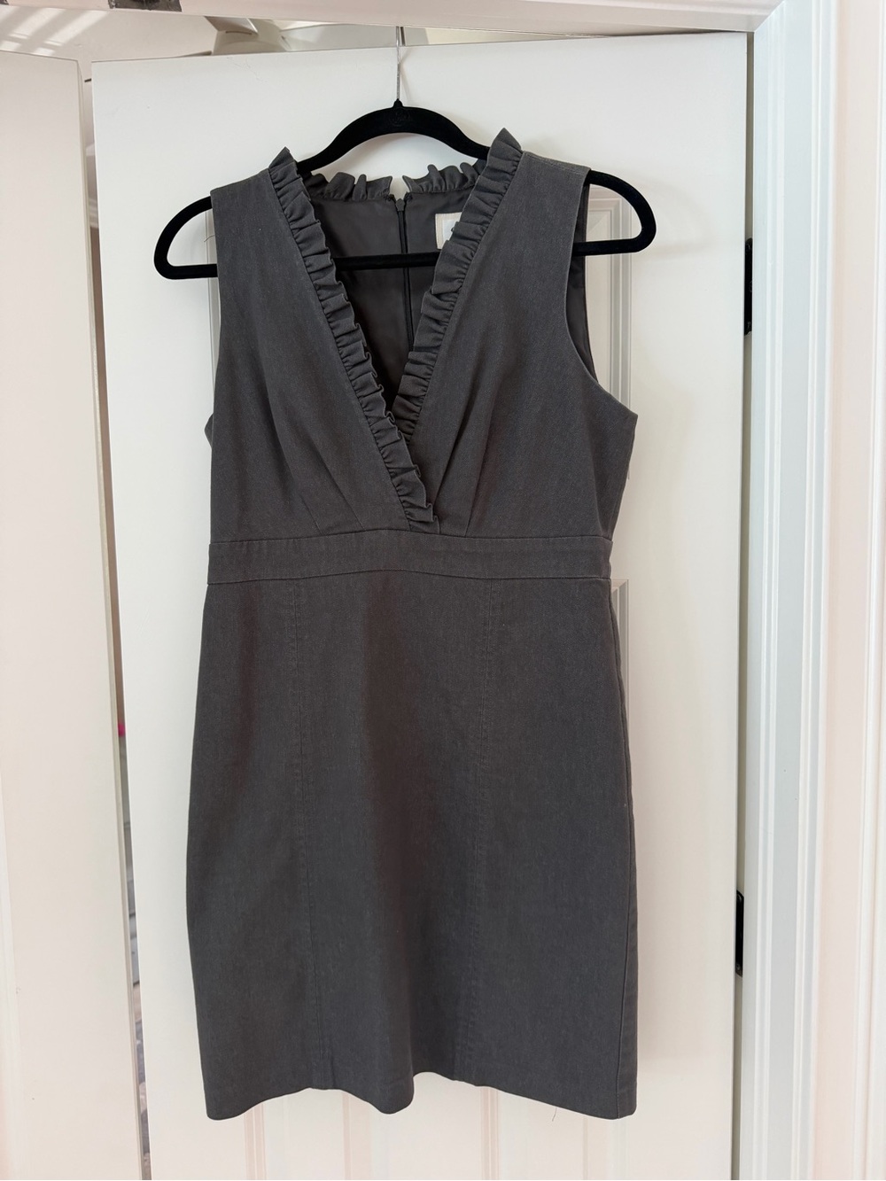 Sleeveless Gray Ruffle V-Neck Dress